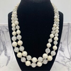 Vintage Coro Double Stranded Necklace Clear and White Colors
